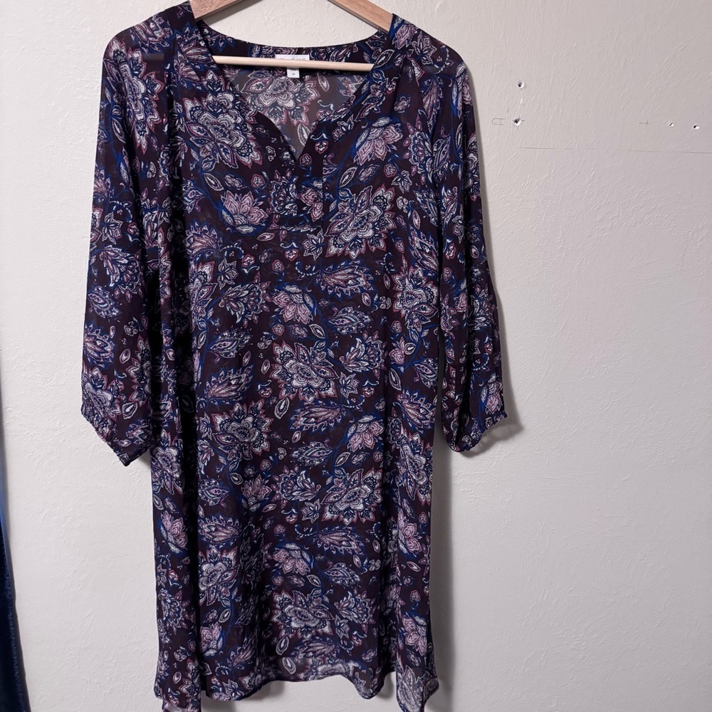 Garnet Hill silk foral long sleeve button dress Size 8